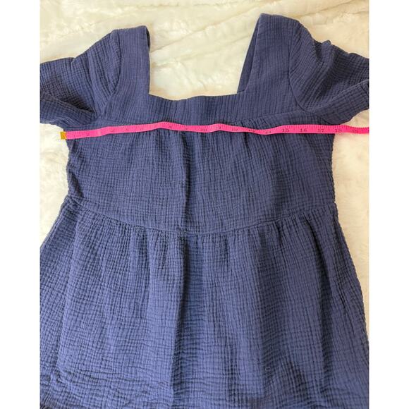 Rails Valentina Square Neck Navy Blue Cotton Gauze Tiered Ruffled Mini Dress XS - Picture 8 of 9